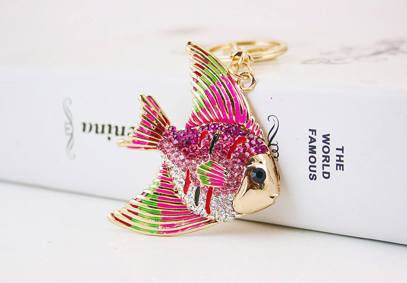 45g Weight Alloy, Metal Material Heart Pattern Unisex Gender Pink, Blue, Gold Color Korean Creative Cute Cartoon Tropical Fish Diamond  Keychain 2