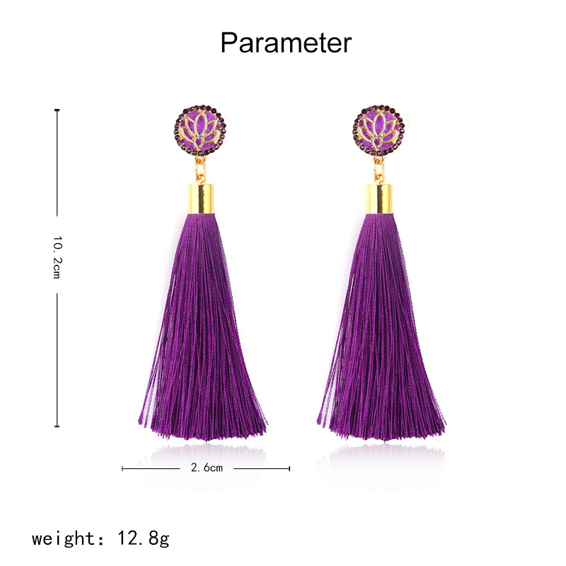 European And American Fashion Exaggerated Long Lotus Flower Tassel Earrings Women display picture 1
