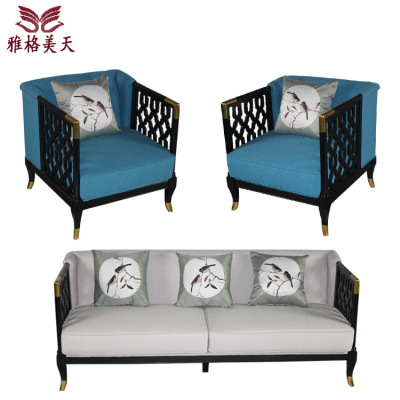 新中式实木沙发酒店客房沙发套装白蜡木实木沙发佛山家具生产厂家