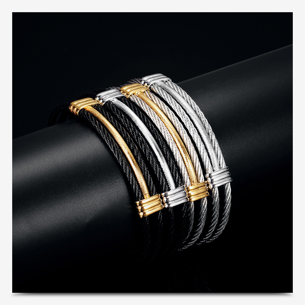 Titanium Steel Material Color Block, Stripe Pattern Hip-Hop Color Block Stripe Titanium Steel Plating Men's Bangle Men Cuff & Bangle