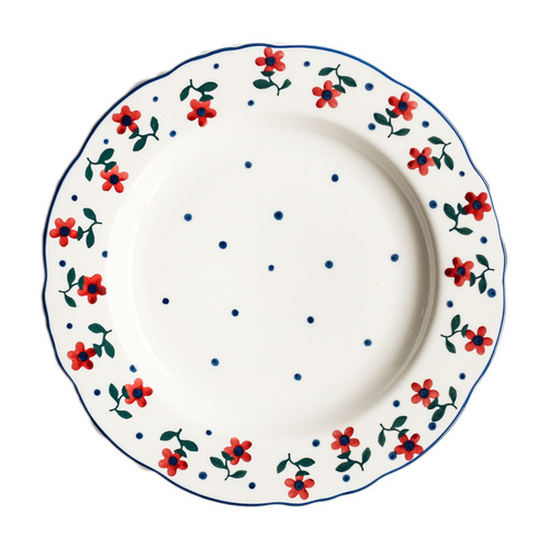 Japanese-style hand-painted small flower ceramic tableware set, including rice bowl, soup bowl, plate, western-style plate, mug, saucer, and soup spoon for home use.