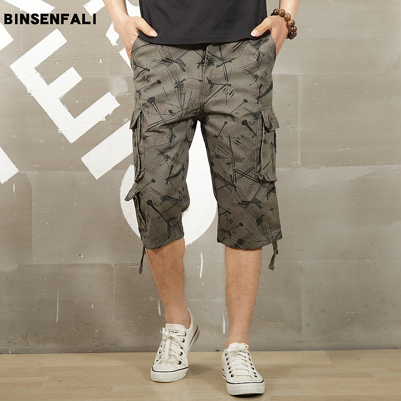 Mens summer 3/4 Length Camouflage Cargo Pants Shorts Baggy Casual