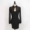 Long sleeved mesh patchwork slim fitting and hip wrapped dress