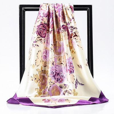 秋季送礼90cm大方巾优雅气质女士仿真丝丝巾外贸热销款围巾定制