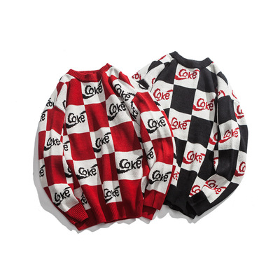 2020 new pattern T-shirts Socket lattice letter sweater lovers Korean Edition ins Harbor Wind Harajuku Knitted lining