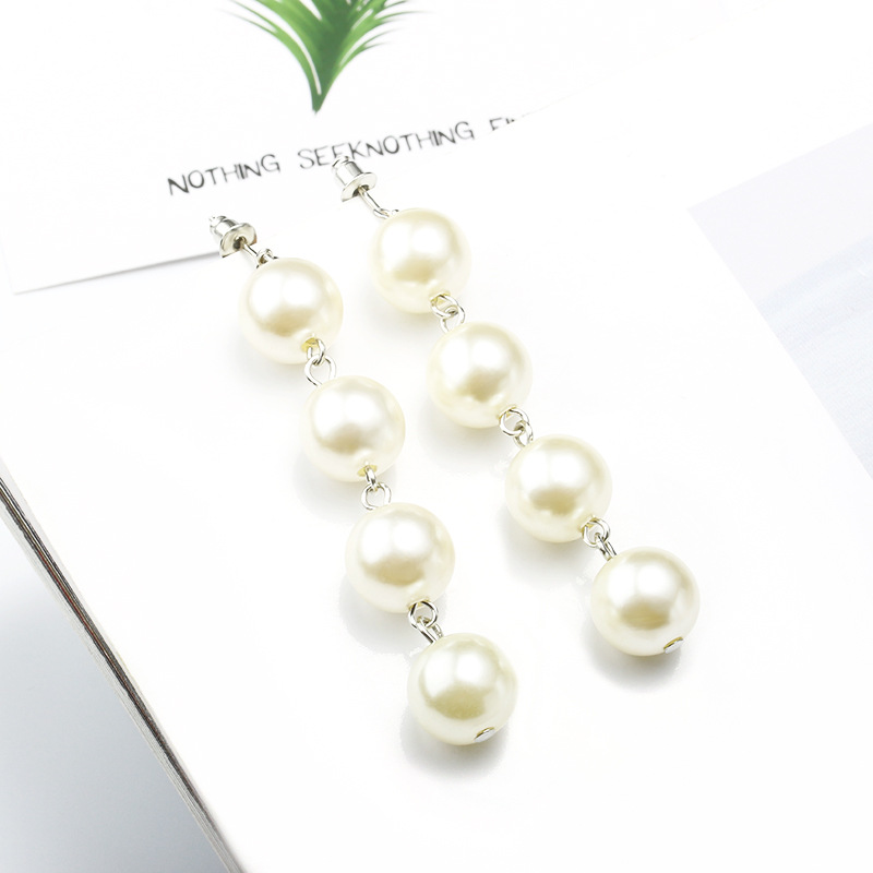 Korea Wild Simple Beaded Exaggerated Large Pearl Tassel Long Alloy Earrings Jewelry Wholesale display picture 3
