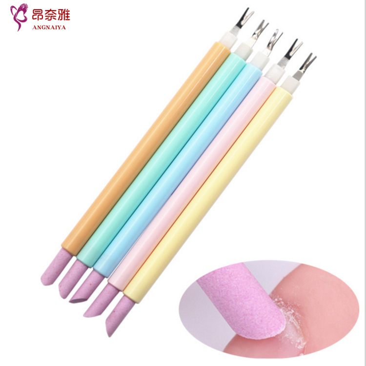 Nail art tools supplies dead skin fork carving pen dual-use stainless steel peeling dead skin push grinding tool dual-use pen