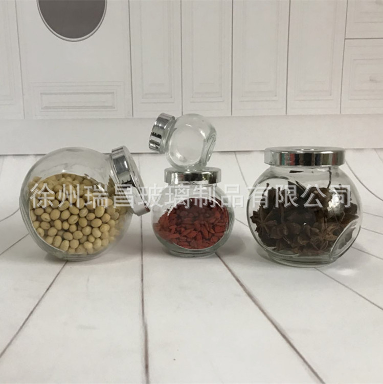 厂家批发扁鼓玻璃瓶储物罐50ml密封瓶调味瓶蜂蜜瓶花茶玻璃瓶批发