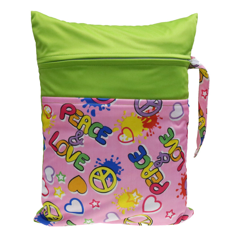 双拉链开口拼色尿片洗衣袋 按扣防泼水防漏卡通印花便携包 可定制|ru