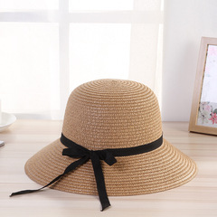 Summer new style straw breathable sun hat, ribbon bow fisherman hat, beach seaside big brim sun hat