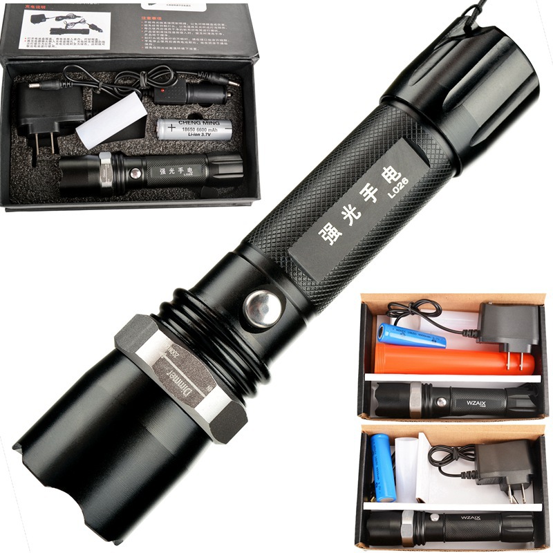 热销爆款LED充电强光手电筒铝合金多功能变焦调光手电筒礼品定制|ms