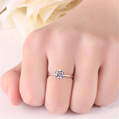 Korean style classic fashion simple diamond four-prong ring diamond ring platinum plated open trend diamond wedding ring wholesale