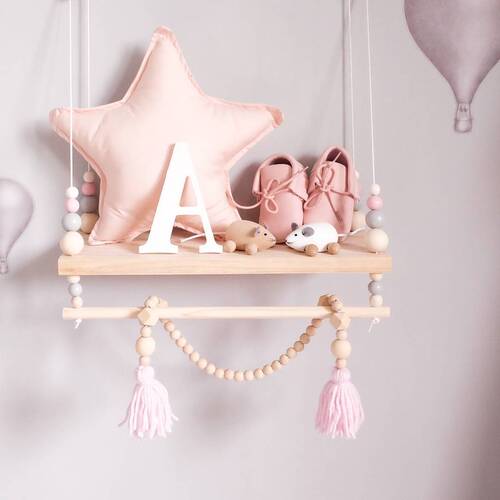 INS Nordic style wooden beads double-layer gray log storage board wooden beads swing frame children's room model room soft decoration