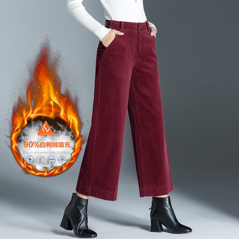 厂家冬季新款高腰条绒白鸭绒可拆卸保暖加厚羽绒裤九分阔腿裤升级|ms