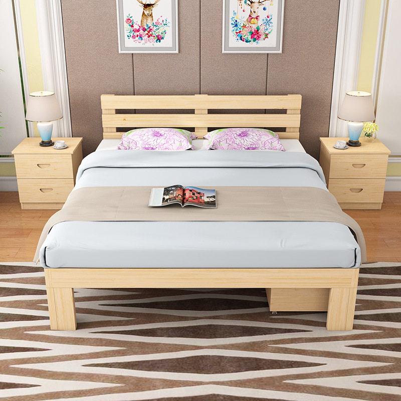 Free shipping minimalist modern solid wood bed 1.5 meters pine wooden bed 1.8 meters double bed adult children's bed 1.2m single bed