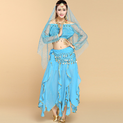 New belly dance suit Indian dance practice performance dance clothing sequined top summer skirt suit for women