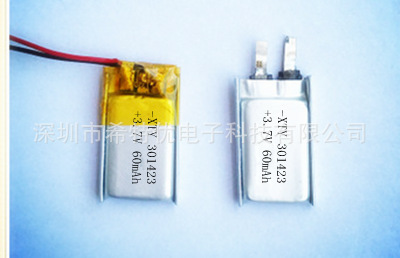 蓝牙耳机锂电池301423-60mah聚合物锂电池