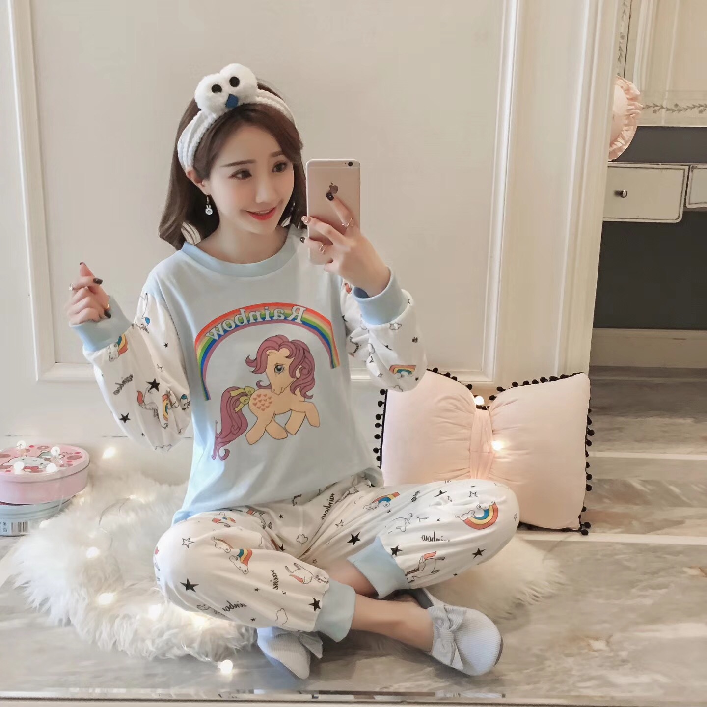 2018春秋冬季新品少女士长袖卡通动物可爱睡衣学生纯棉家居服套装