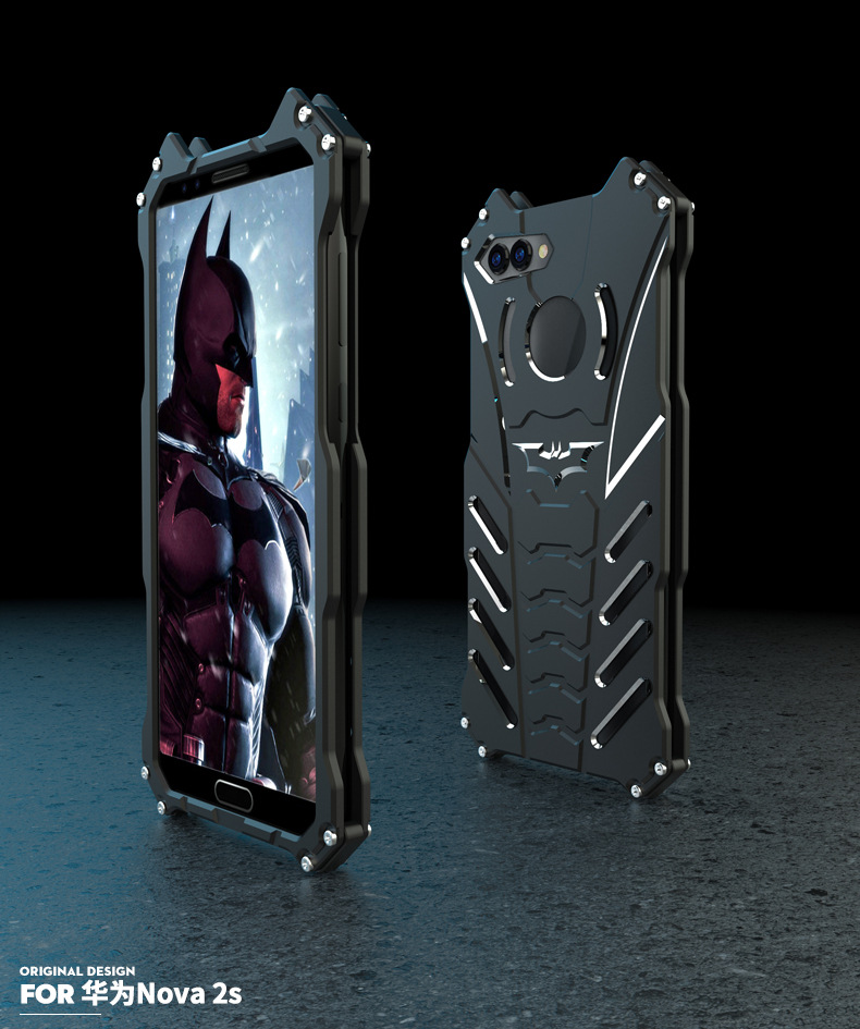 R-Just Batman Shockproof Aluminum Shell Metal Case with Custom Batarang Stent for Huawei nova 2s