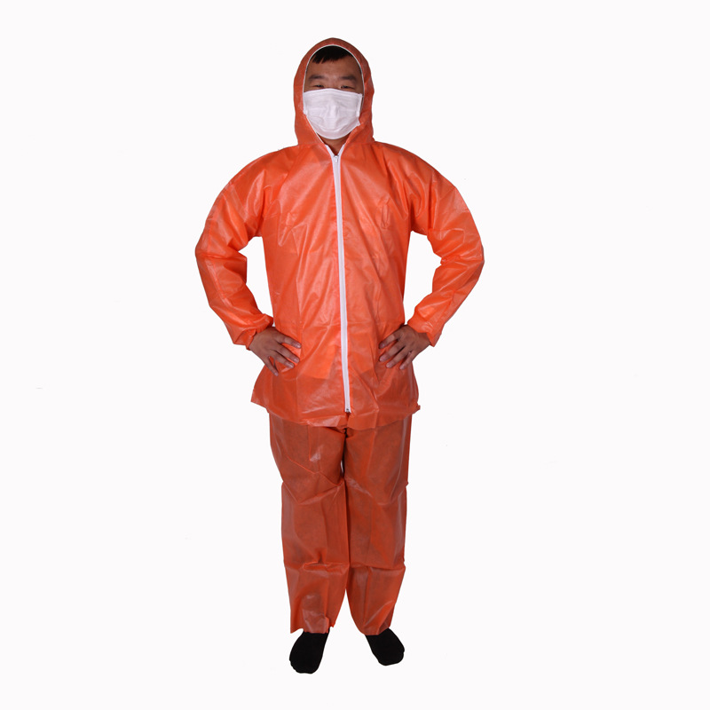 工厂订制一次性无纺布分体防护服腹膜套装橙红色防油服大量现货|ms