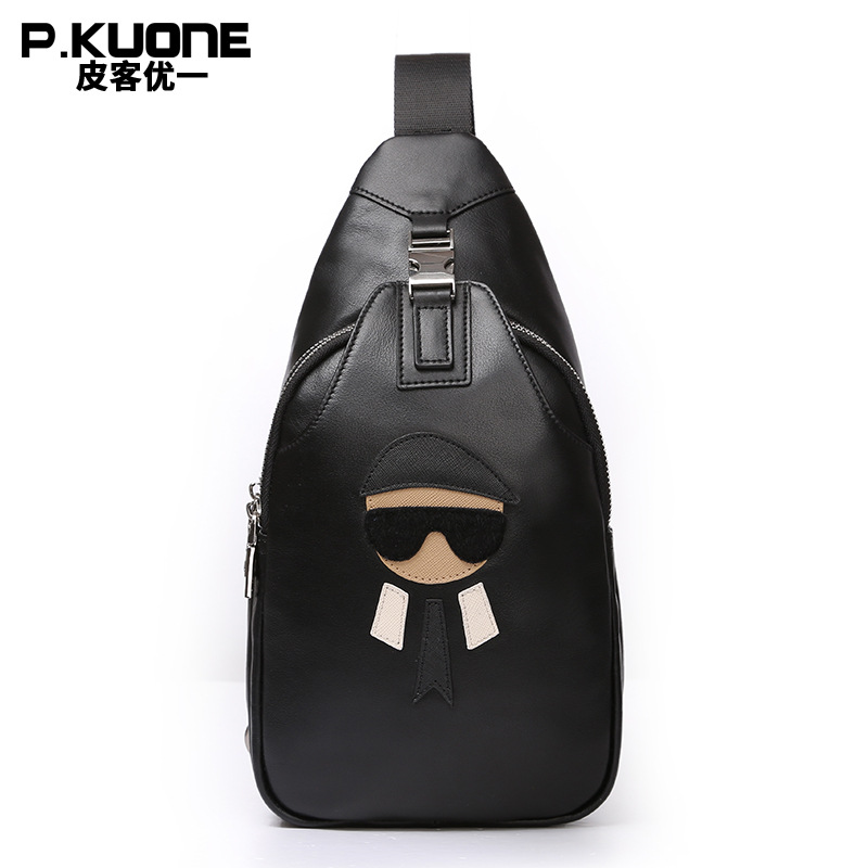 皮客优一真皮胸包男士单肩斜挎包头层牛皮韩版休闲胸前包一件代发