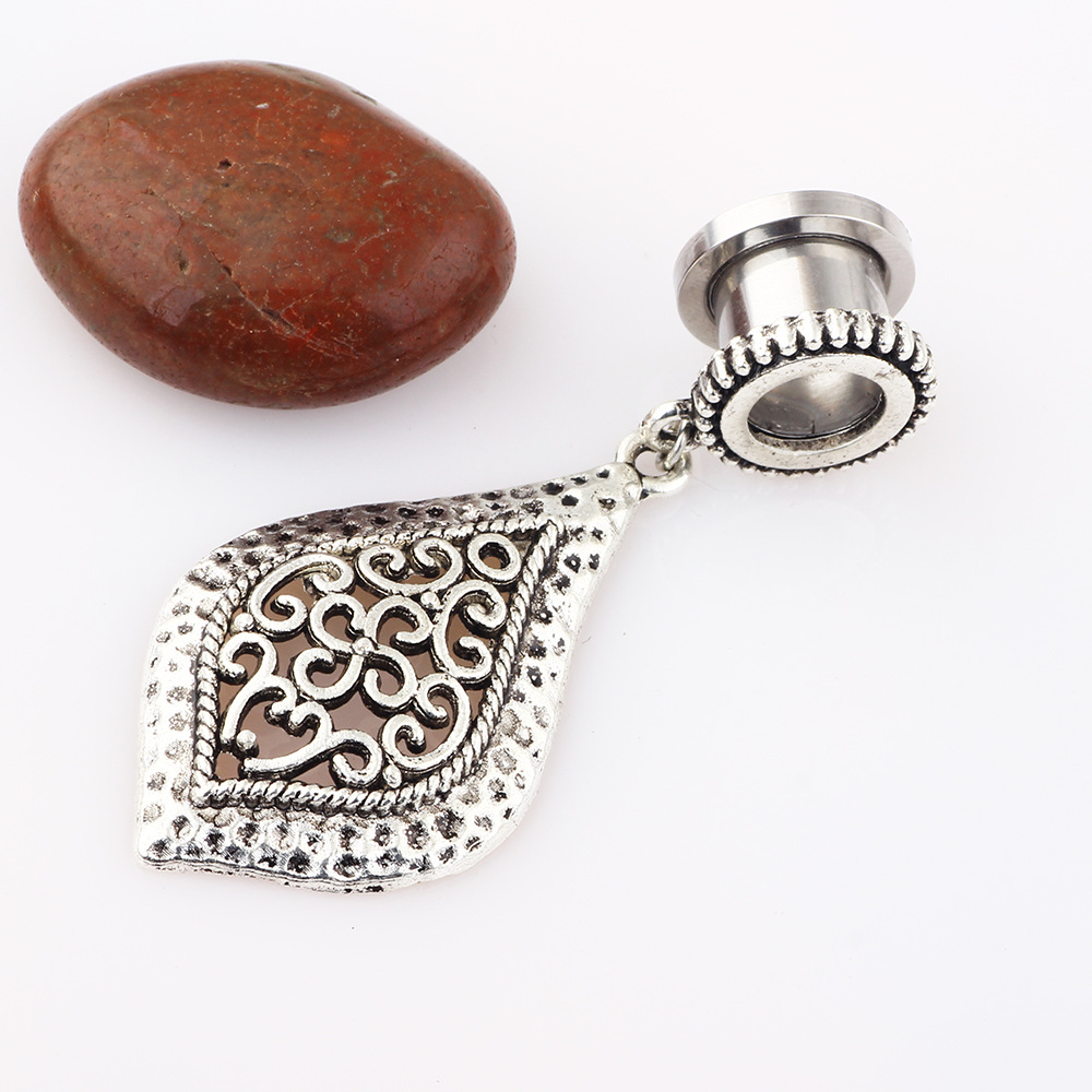 Flower Branch Pendant Auricle Earring Stainless Steel Ancient Silver Heart Ear Expansion Piercing Jewelry detail image 9