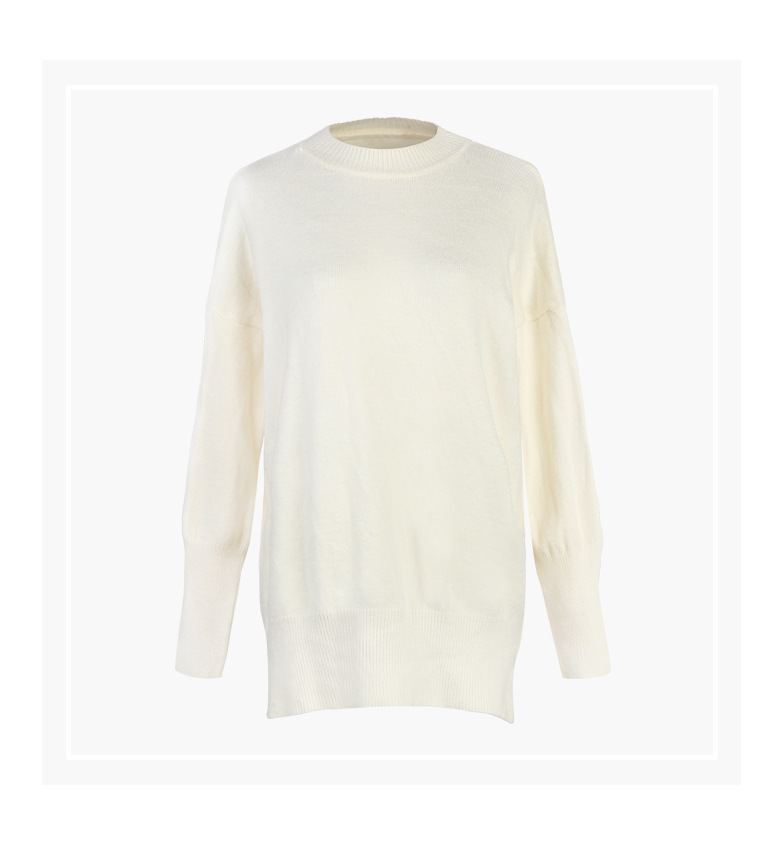 round neck mid-length solid color long-sleeved sweater NSJR36739