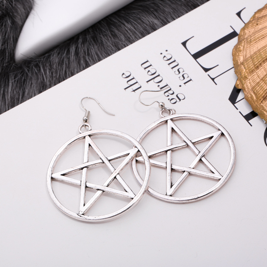 Fashion Trend Simple Exquisite Metal Circle Big Five-pointed Star Six-pointed Star Earrings Wholesale Nihaojewelry display picture 8