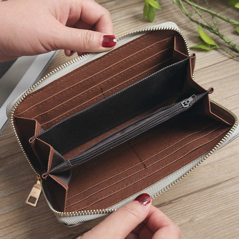 72g Weight Polyester Lining Material Zipper Closure Type Business Occasion Pu Leather Material Solid Color Pattern Unisex Gender Square Shape Khaki, Rose Red, Pink, Purple, Blue, Silver, Bronze, Black Color Korean Woven Pattern Wallet 14