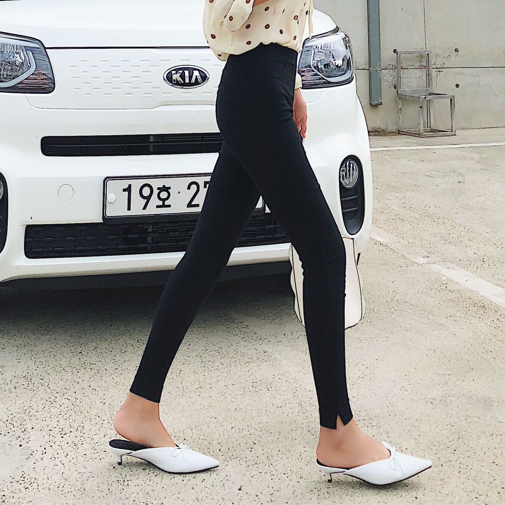 [new 018 ] 2019 spring and autumn black Wealth Leggings Paige Tight fitting Split ends Nine points wholesale