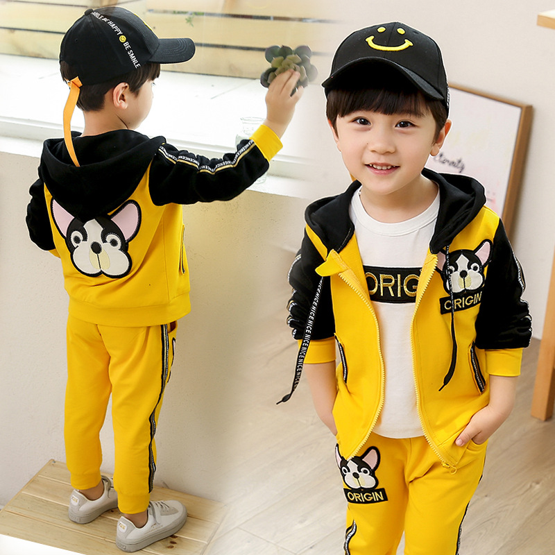 Boys Spring and Autumn 2022 New Clothing Korean Edition Children's Cartoon Dog Three piece Set_voghion.com