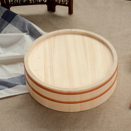 Export Japanese and Korean style bibimbap barrel, round sushi barrel, sashimi plate, white pine sushi basin, Japanese cooking wooden barrel