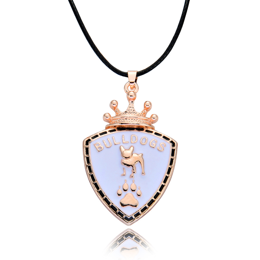 厂家直销5月外贸新品皇冠盾牌狗项链bulldogs吊坠斗牛犬项链吊坠