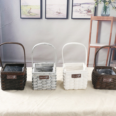 廠家現貨批發水杉木柳編手工花籃 家居節日花籃 收納籃工藝花盆