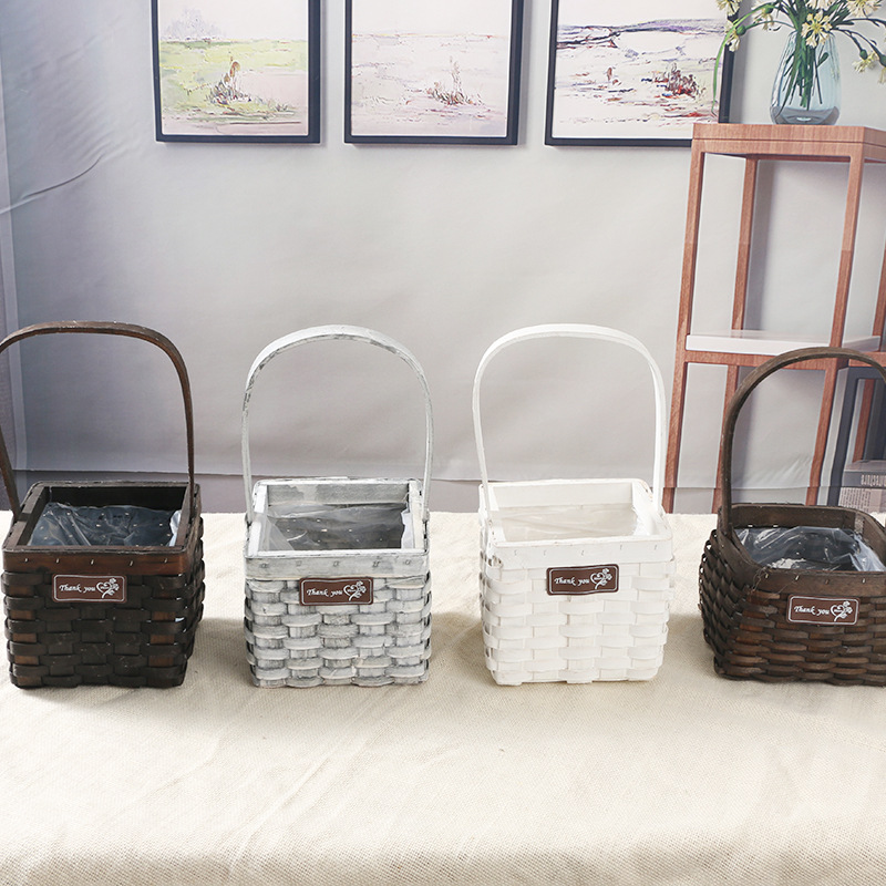 廠家現貨批發水杉木柳編手工花籃 家居節日花籃 收納籃工藝花盆