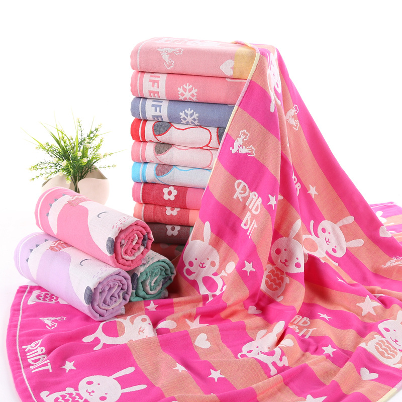 浴巾廠家直批純棉三層紗布洗浴地攤批發成人兒童70x140吸水日用品