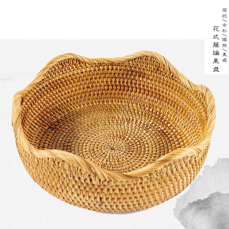 manual Vietnam Rattan Storage baskets household Fruit plate a living room snacks Candy Basket originality desktop tea table storage box