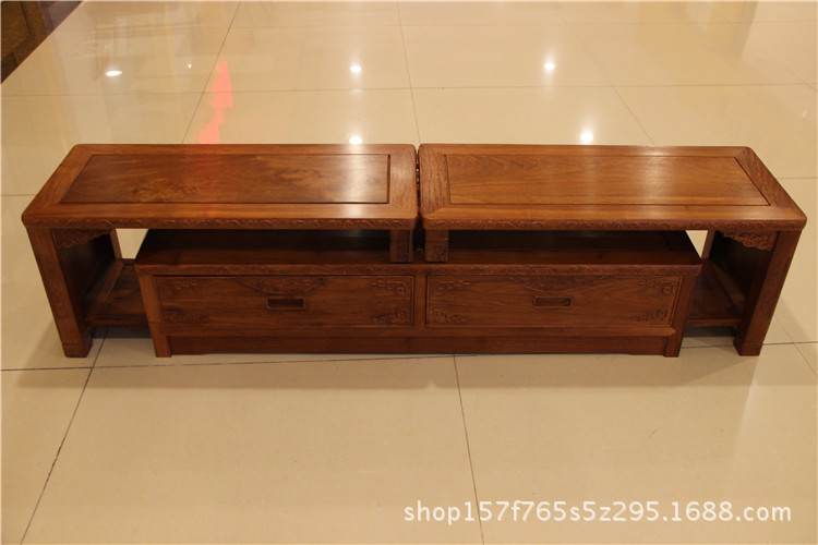 花梨伸缩电视柜中式雕花超窄红木电视柜高低组合小户型原木地柜