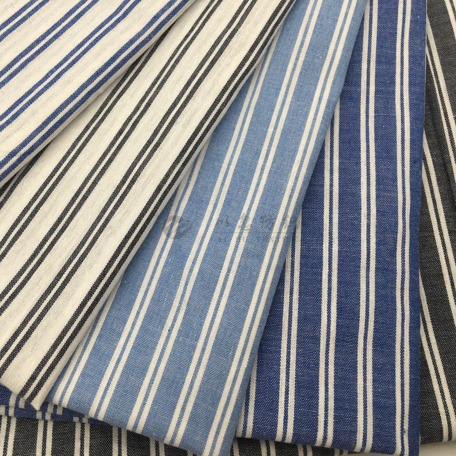 厂家直销 现货供应 人棉条子 色织面料 时装女装 外贸专款 批发