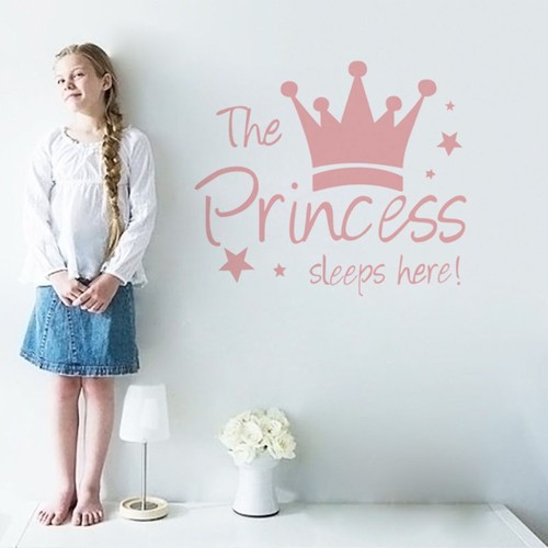 厂家批发新款皇冠英文The Princess sleeps here儿童房墙贴画 PD1