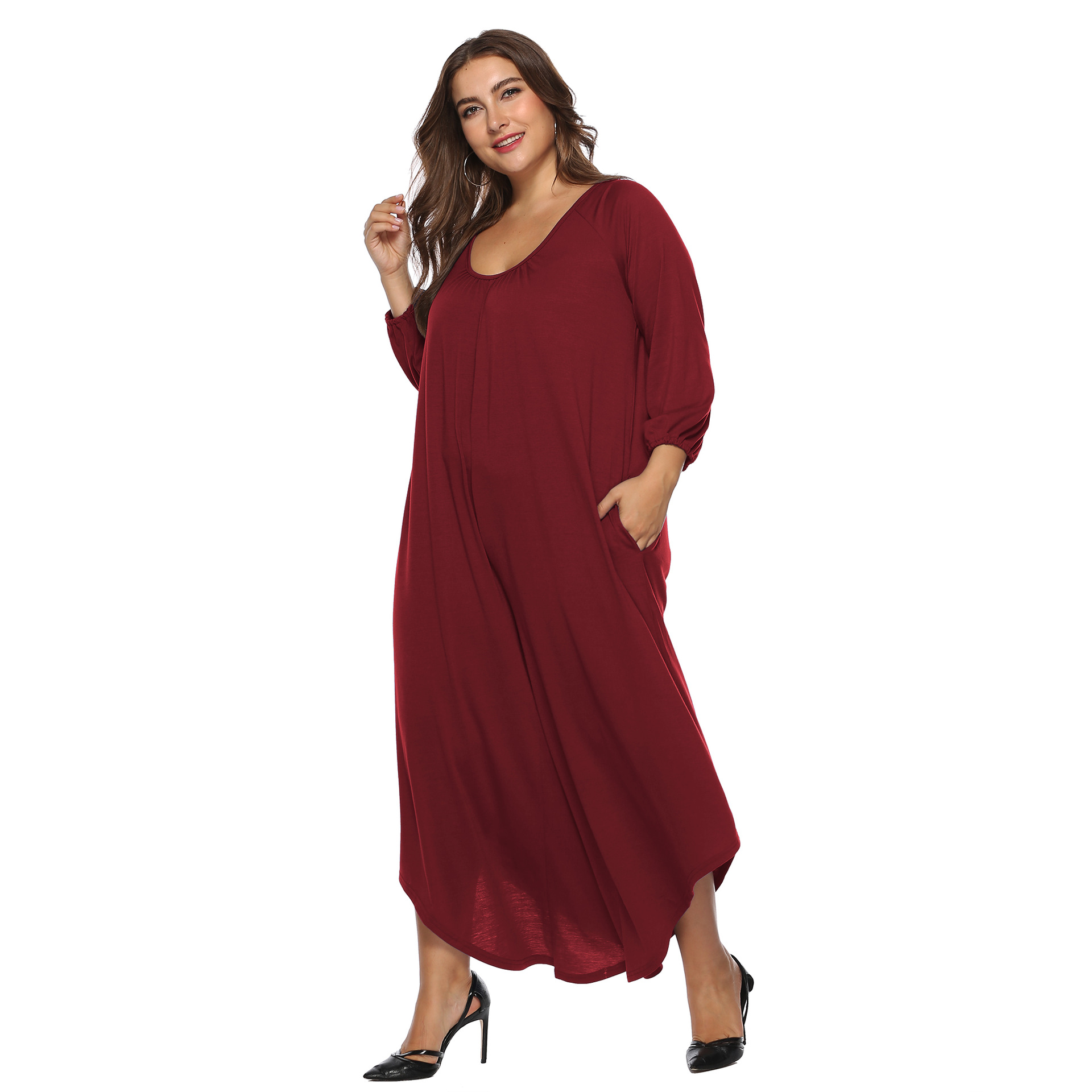 Plus size solid color U-neck jumpsuit NSOY46082