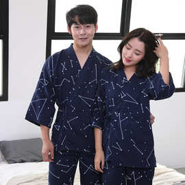 日式和服情侣睡衣男士女士纯棉系带中式汉服家居服套装和风七分袖