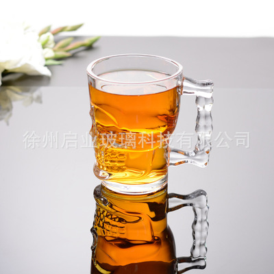 500ml玻璃骷髅头把手杯鬼脸酒杯骷髅扎啤杯饮料把手杯果汁把子杯