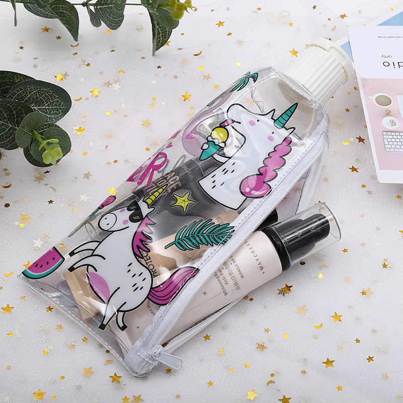 Unicorn transparente PVC pluma bolsa de dibujos animados creativo unicornio dentífrico papelería estudiante bolsa de almacenamiento estuchero desde detail image 16