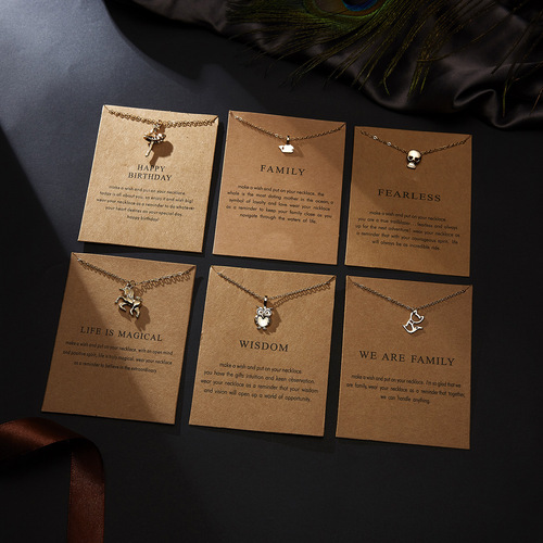 Korean style simple jewelry foreign trade jewelry Life is magical paper card pony alloy necklace low price wholesale