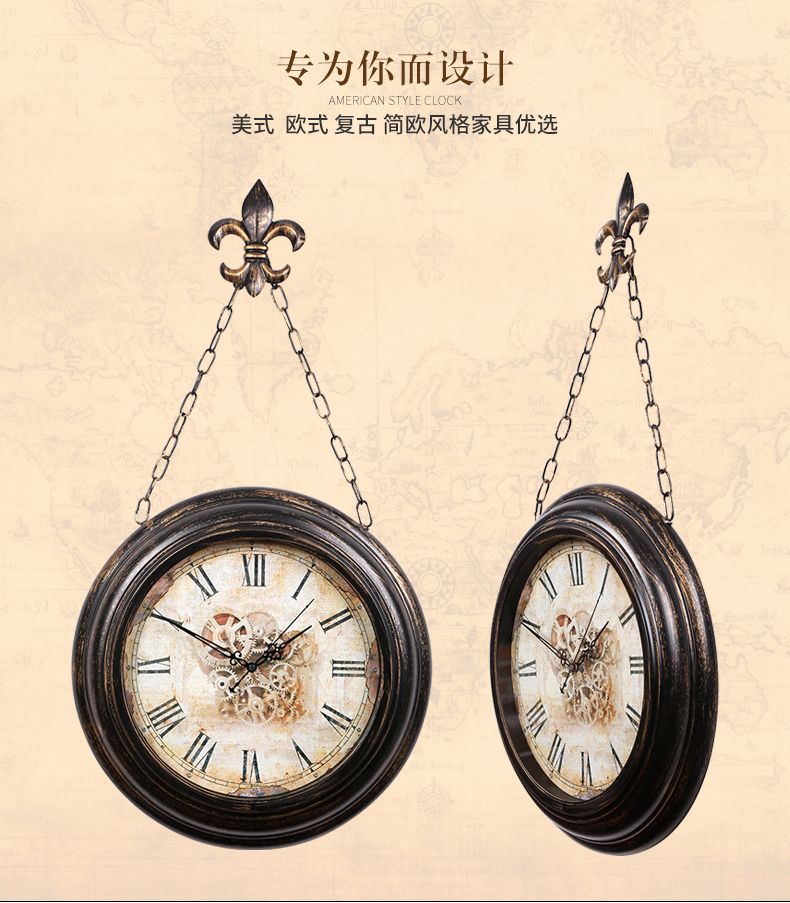 力时达欧式巴洛克复古挂钟美式乡村创意钟表工艺客厅铁艺仿古吊挂-阿里巴巴