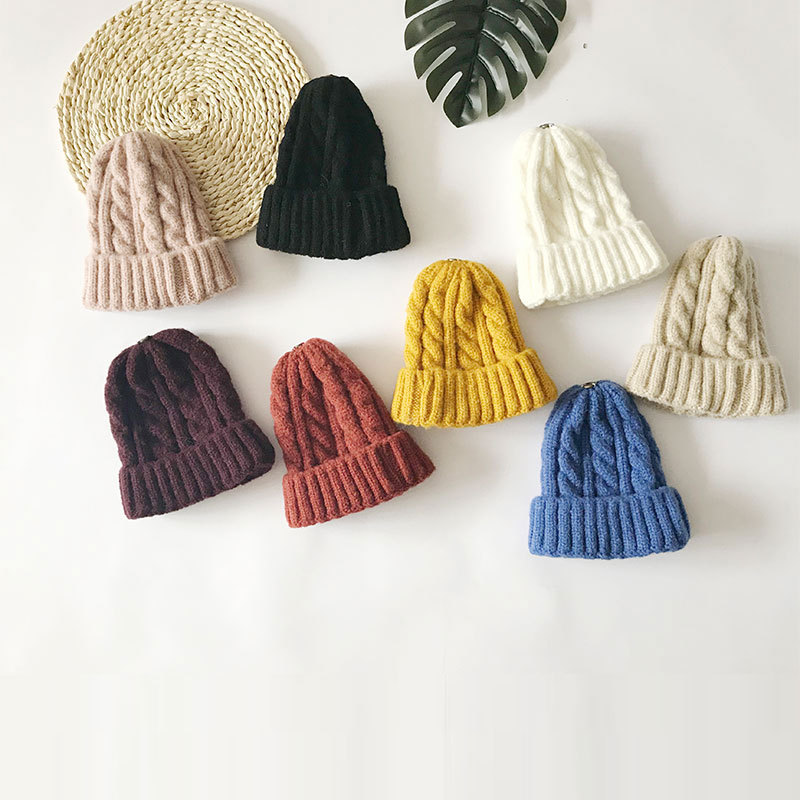 Korean Wild Outdoor Thickened Warm Solid Color Twist New Parent-child Woolen Hat display picture 11