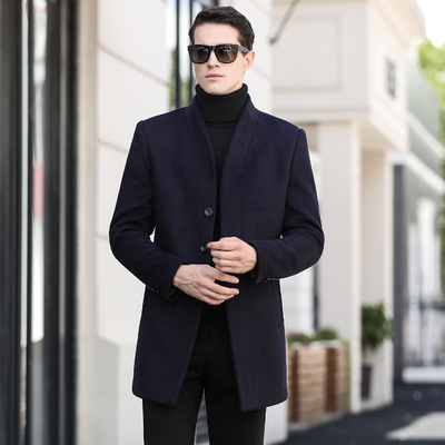 男士青年新款韩版修身呢子大衣外套男春季中长款羊毛呢子风衣外套|ru