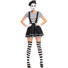 萬聖節女子啞劇演員服裝黑白無聲演員小丑服雜技表演服街頭藝人服
