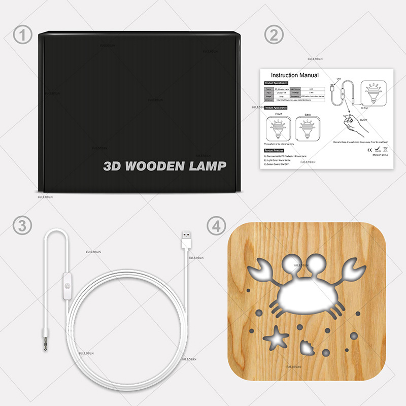 跨境小螃蟹创意产品 新奇特usb小夜灯 LED 3D灯FS-T1857W